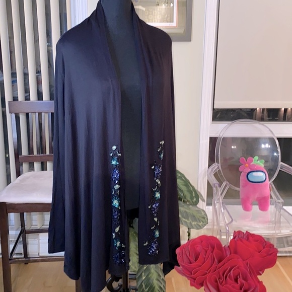 Joseph A. Qu’est-ce que c’est silk?open cardi, blk,floral sequin bead embroidery - Picture 4 of 11